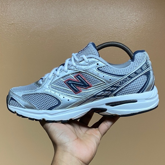 Rare Vintage New Balance 400 Silver Navy Red Running Sneakers Size 9.5